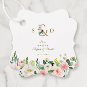 Étiquettes Cadeau Fleurs de crème rose pâle Mariage d'esperluette or