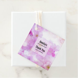 Étiquettes Cadeau Fleurs de fleurs de cerisier rose Merci photo