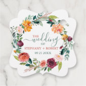 Étiquettes Cadeau Fleurs de jardin anglais Wreath Custom Wedding Tex (Dos)