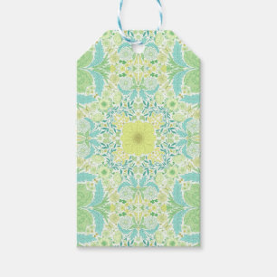 Étiquettes-cadeau Fleurs de jardin rétro en vert et jaune