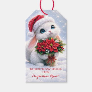 Étiquettes-cadeau Fleurs de lapin mignonnes pour les fêtes de Noël