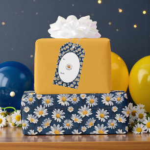 Étiquettes-cadeau Fleurs de marguerite sur un anniversaire en denim