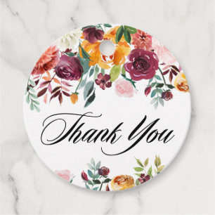 Étiquettes Cadeau Fleurs de mariage à l'aquarelle remerciement autom
