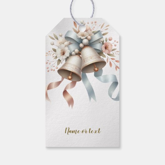 Étiquettes-cadeau Fleurs de mariage cloches Rubans bleu rose Beau (Dos)