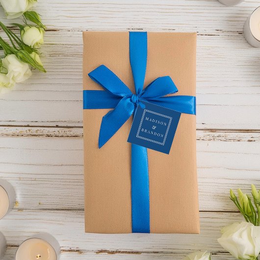 Étiquettes Cadeau Fleurs de mariage du milieu du siècle | Bleu