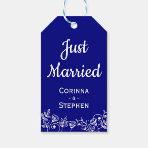 Étiquettes-cadeau Fleurs de mariage naval Floral Just Married