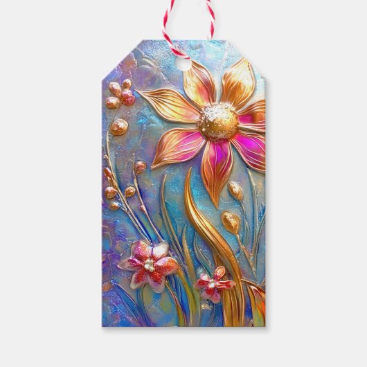Étiquettes-cadeau Fleurs de métal (Devant)