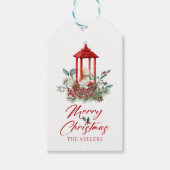 Étiquettes-cadeau Fleurs de Noël joyeux et bouquet de lanterne (Devant)