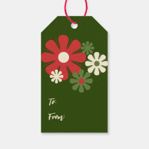 Étiquettes-cadeau Fleurs de Noël rétro 60s les années 70 motif flora