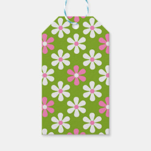 ÉTIQUETTES-CADEAU FLEURS DE PAISY BLANC ROSE VERT