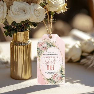 Étiquettes-cadeau Fleurs de poussière bohème rose verdure Douze