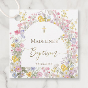 Étiquettes Cadeau fleurs de prairie à l'aquarelle Baptême