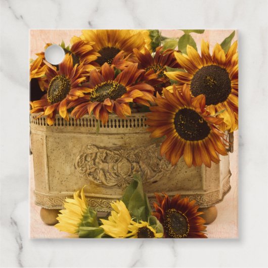 Étiquettes Cadeau Fleurs De Soleil Orange Dans Panier En Tin (Devant)