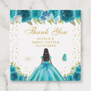 Étiquettes Cadeau Fleurs de Téâl, Peau Foncé, Princesse, Sweet Sixte