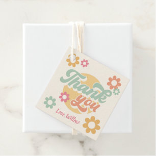 Étiquettes Cadeau Fleurs des années 70 super Anniversaire Merci