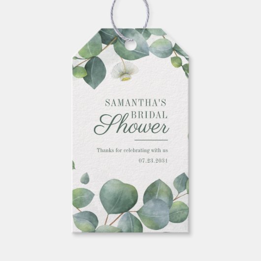Étiquettes-cadeau Fleurs d'eucalyptus Mariage sous thème aquarelle (Devant)
