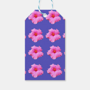 Étiquettes-cadeau Fleurs d'hibiscus roses sur violet,