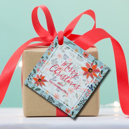 Étiquettes Cadeau Fleurs d'hiver élégantes Noël de Noël