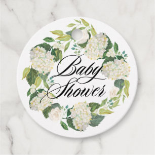 Étiquettes Cadeau Fleurs d'Hydrangée Blanche Baby shower de couronne