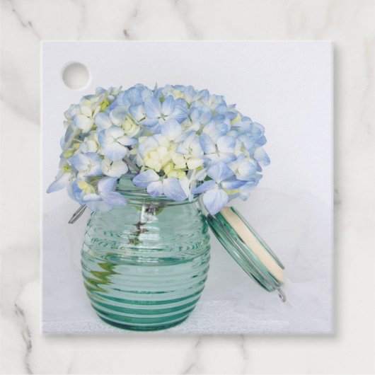 Étiquettes Cadeau Fleurs d'Hydrangée bleue en Mariage Jar (Devant)