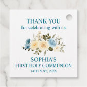 Étiquettes Cadeau Fleurs d'ivoire Bleu Verdure Première Communion sa (Dos)