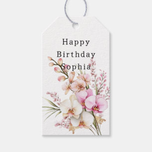 Étiquettes-cadeau Fleurs d'orchidée rose tropicale Anniversaire