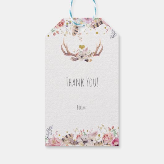 Étiquettes-cadeau Fleurs et cerfs Antlers Mariage campagnard rustiqu (Dos)
