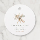 Étiquettes Cadeau Fleurs et nœud beige et sauge Remerciements de l'e (Devant)