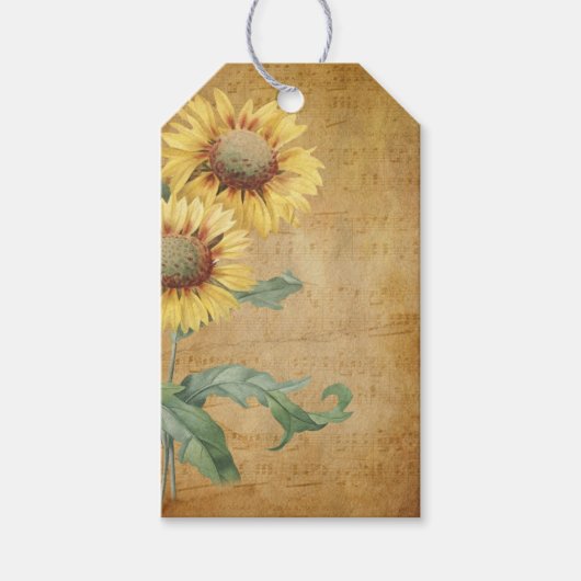 Étiquettes-cadeau Fleurs et notes de musique vintage (Devant)