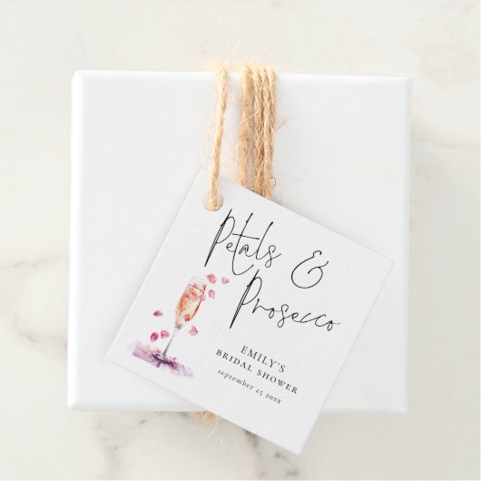 Étiquettes Cadeau Fleurs et Prosecco Élégant Mariage Script (En situation)
