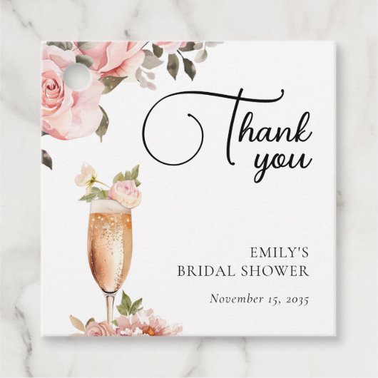 Étiquettes Cadeau Fleurs et Prosecco Réception de Mariage Florale (Devant)
