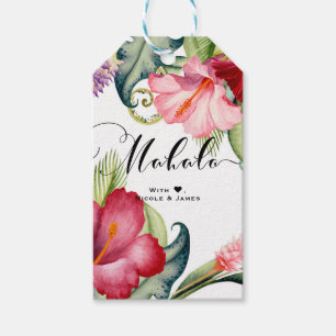 Étiquettes-cadeau Fleurs Exotiques Tropicales Mariage MAHALO ALOHA