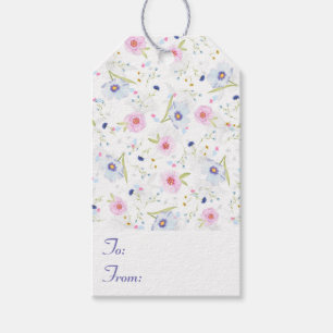 Étiquettes-cadeau Fleurs florales bleues et roses de et vers