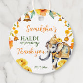 Étiquettes Cadeau Fleurs jaunes d'éléphants mariages haldi en Inde (Devant)