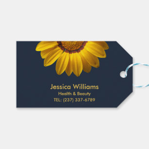 Étiquettes-cadeau Fleurs jaunes sur fond bleu marine Monogramme