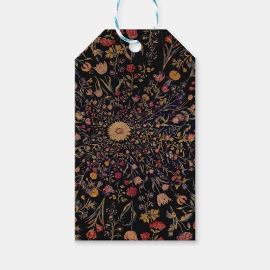 Étiquettes-cadeau Fleurs médiévales en noir (Devant)