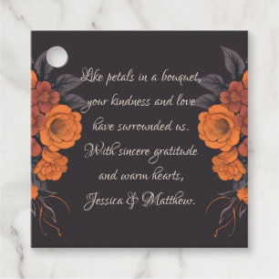 Étiquettes Cadeau Fleurs Orange Élégante Gratitude Mariage