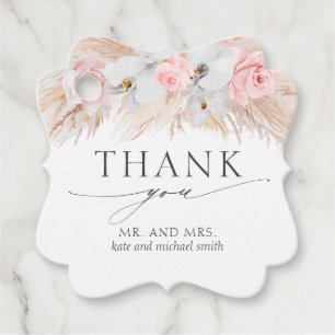 Étiquettes Cadeau Fleurs Pastel Pampas Mariage en herbe Merci