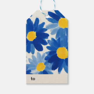 Étiquettes-cadeau Fleurs peintes bleu et jaune