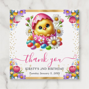 Étiquettes Cadeau Fleurs printanières de Pâques poussin à l'aquarell
