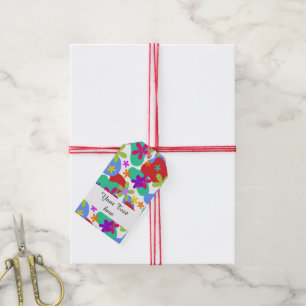 Étiquettes-cadeau Fleurs rétro couleur motif transparente
