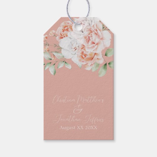 Étiquettes-cadeau Fleurs romantiques pêche et blanches (Devant)