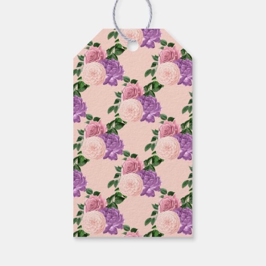 Étiquettes-cadeau Fleurs rose pêche et lavande violet (Dos)