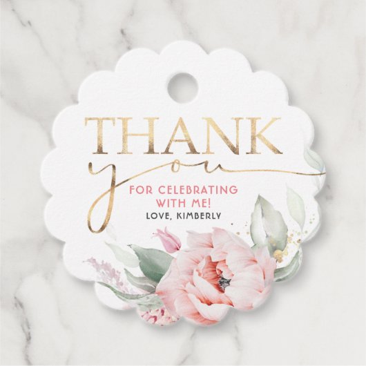Étiquettes Cadeau Fleurs roses Élégant Merci d'anniversaire (Devant)
