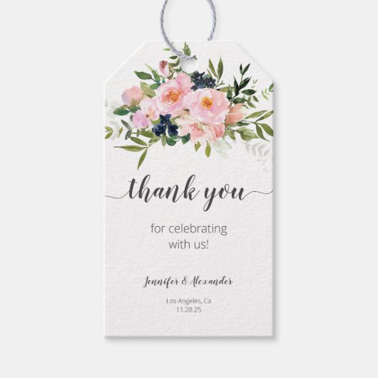 Étiquettes-cadeau Fleurs roses et bleues (Devant)