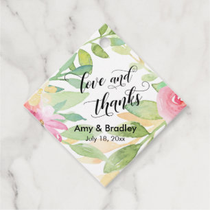 Étiquettes Cadeau Fleurs roses et Calligraphie Amour et Merci Mariag