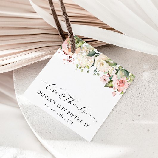 Étiquettes Cadeau Fleurs roses, Fleurs blanches, Boho, Anniversaire