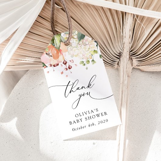 Étiquettes-cadeau Fleurs roses, Fleurs blanches, Boho, Baby shower