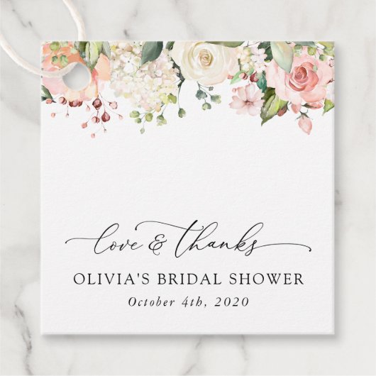 Étiquettes Cadeau Fleurs roses, Fleurs blanches, Boho, Fête des mari (Devant)