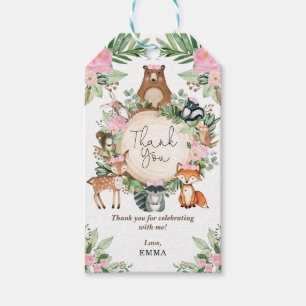 Étiquettes-cadeau Fleurs roses forestières Remerciements Animaux de